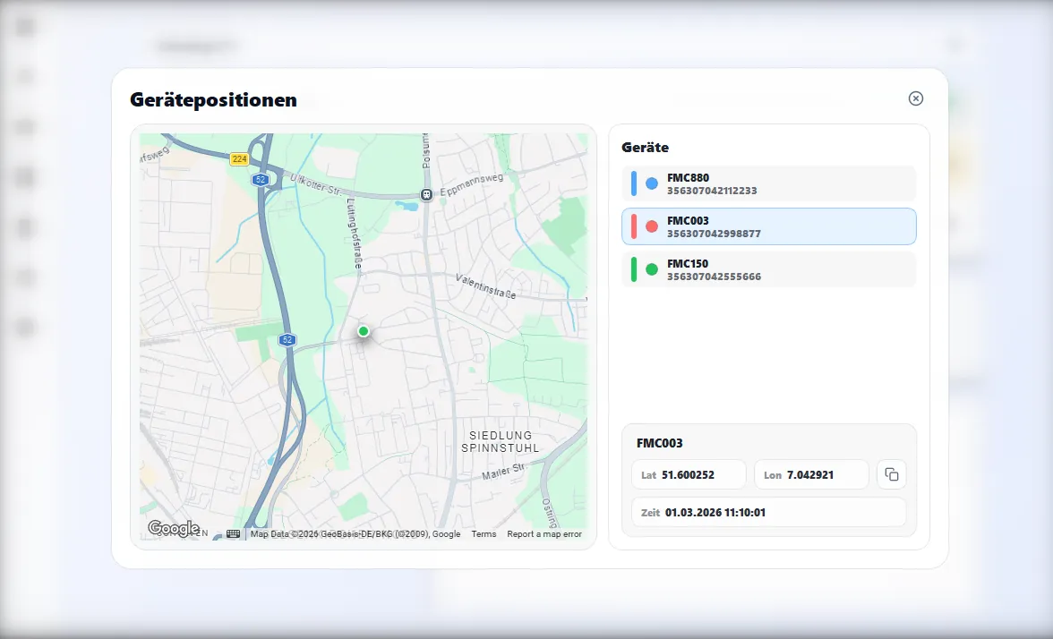 Karte mit Fahrzeugpositionen in HyghFleet